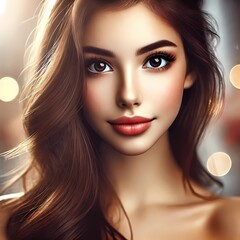 Fototapeta premium Stunning Portrait of a Young Woman with Expressive Eyes and Soft Lighting