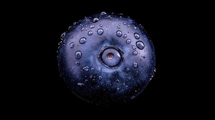 Close-up of wet, fresh blueberry with water droplets