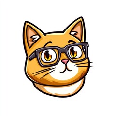 Fototapeta premium Cute cartoon ginger cat wearing glasses, isolated on white background.