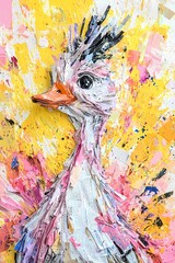 Vibrant Abstract Bird Artwork Pink Yellow Paper Collage Modern Art Print