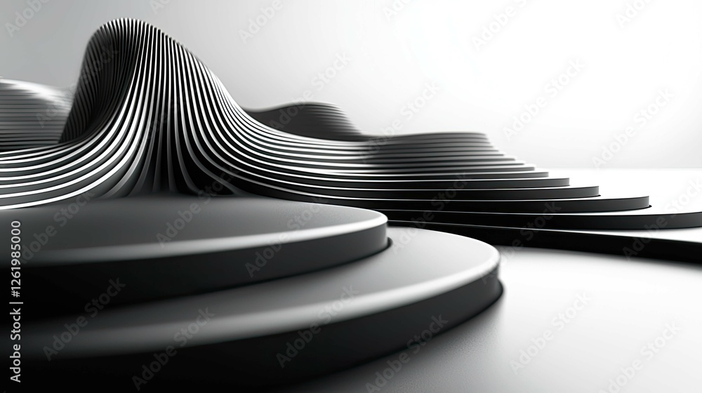 Poster abstract architectural design: sleek black curves and geometric forms. a modern, minimalist 3d rende
