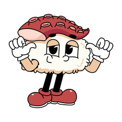 Fototapeta premium Retro sushi mascot logo, octopus sushi optimistic pose
