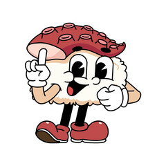 Retro sushi mascot logo, octopus sushi pointing up