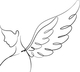 Serene Angel Minimalist Line Art Grace, Wings, Peace, Purity, Spirituality