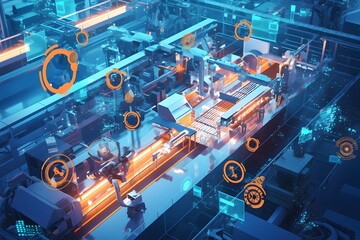 Futuristic Industrial Factory Automation and Smart Manufacturing Processes