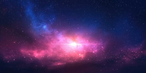 Fototapeta premium Vibrant nebula in space with pink and blue hues, cosmic dust, and bright stars.