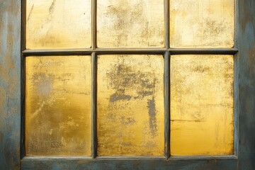 Window with gold panels and textured blue painted frame