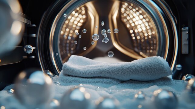 Modern washing machine, clothes washing, interior view, futuristic technology, home appliance
