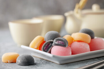 Japanese rice sweet dessert mochi in plate.