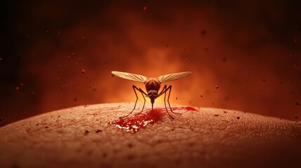 Mosquito biting human hand close-up photography capturing pain and injury macro environment intense viewpoint