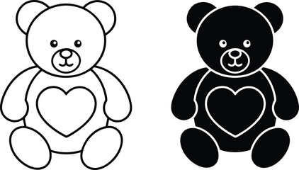 Cute Teddy Bears Line Art, Silhouette, Heart, Love, Simple, Illustration, Design, Clipart, Vector, G