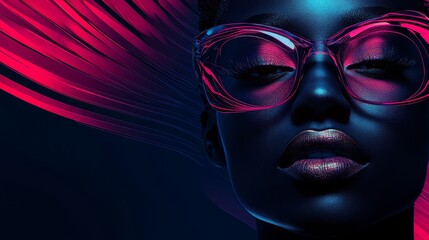 Cyberpunk allure, Neon sunglasses and a radiant visage in digital art