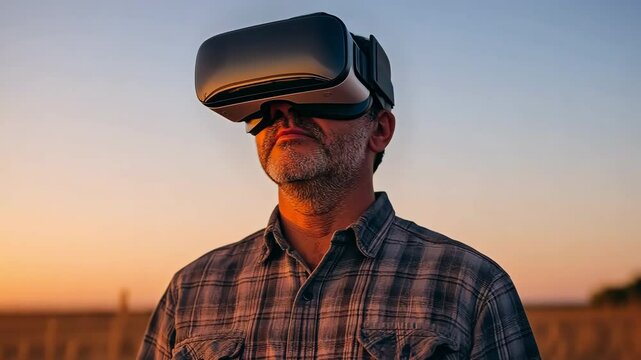 Senior farmers use virtual reality (VR) technology to track crop health and maximize agricultural output in remote areas.