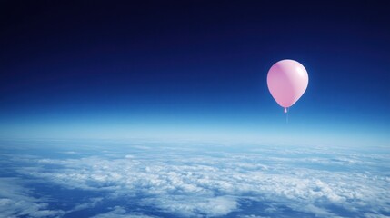 Obraz premium Pink balloon floating above clouds. Aerial view. Possible use stock photo for a children's book or educational purposes