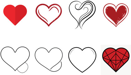 Set of Red heart simple icons vector 