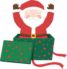 Santa comes out from a gift