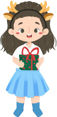 Cute Girl bring Christmas gift