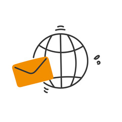 doodle globe and envelope icon