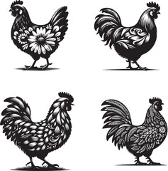 Silhouette of Daisy Hen isolated on white background