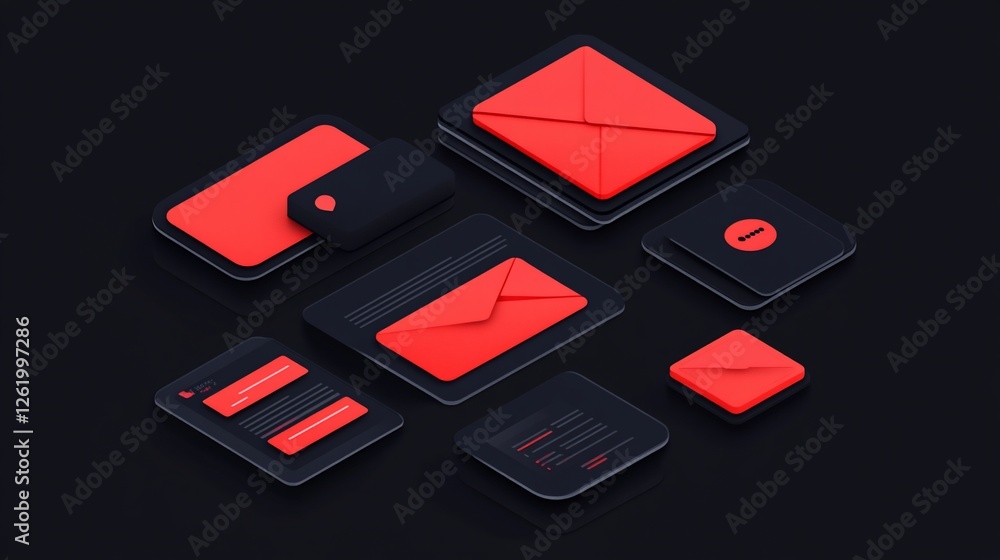 Poster digital communication and isometric email interface design