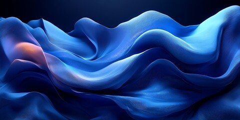 Obraz premium Blue fabric waves, dark background, abstract art, website banner