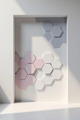 Abstract Hexagon Wall Panel Design with Subtle Color Variations and Sunlight Shadows