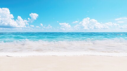 Obraz premium Sunny beach, turquoise ocean, waves, clear sky, summer vacation