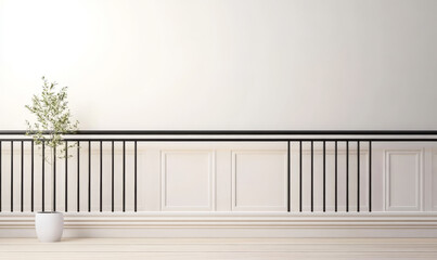 Fototapeta premium Minimalist indoor balcony design with plant and white wall