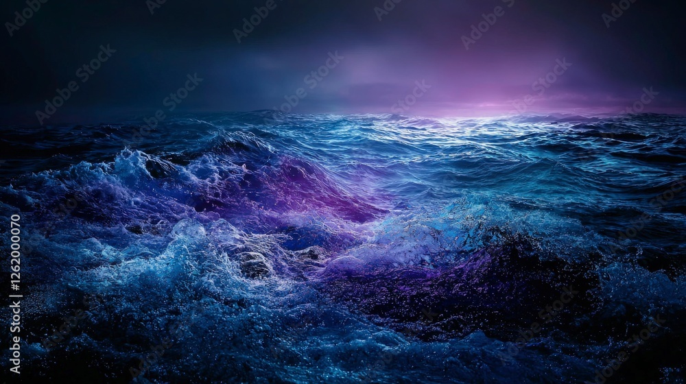 Poster Dynamic views of ocean waves in blueviolet coastal serenity and dramatic nature photography concepts