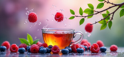 cup of tea with berries