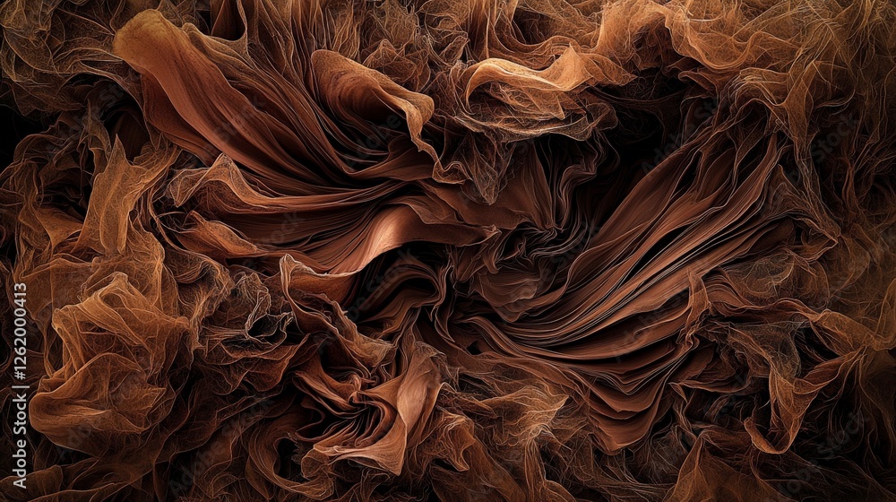 Poster Abstract art swirling brown textures and dynamic patterns in a muted background close-up perspective