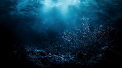 Fototapeta premium Vibrant deep indigo plane resonating with echoes underwater world nature mystical atmosphere abstract view