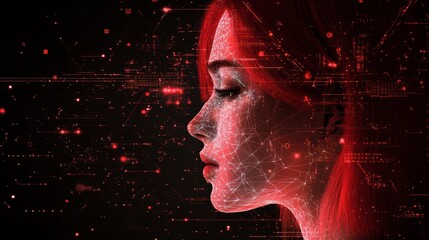 Digital Identity, A woman's face rendered in technological, futuristic style