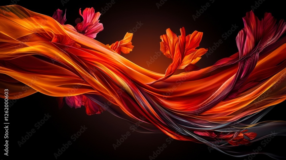 Poster flowing curves of burnt orange and red abstract art digital design modern close-up colorful movement