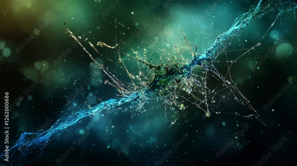 Aufkleber Dynamic bluegreen line dances through abstract space digital art modern environment artistic viewpoint