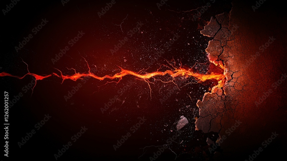 Leinwandbilder dynamic red-orange line cracking through dark surface abstract art digital creation vibrant contrast