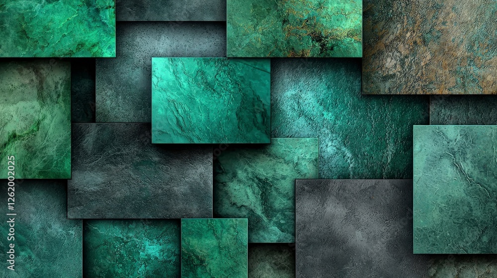Poster abstract green tone blocks overlapping art composition digital art creative environment modern viewp