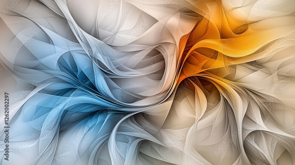 Poster Abstract curving lines intertwining in muted colors digital art contemporary design modern environment