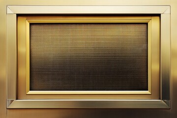 A golden framed dark screen or textured metallic surface