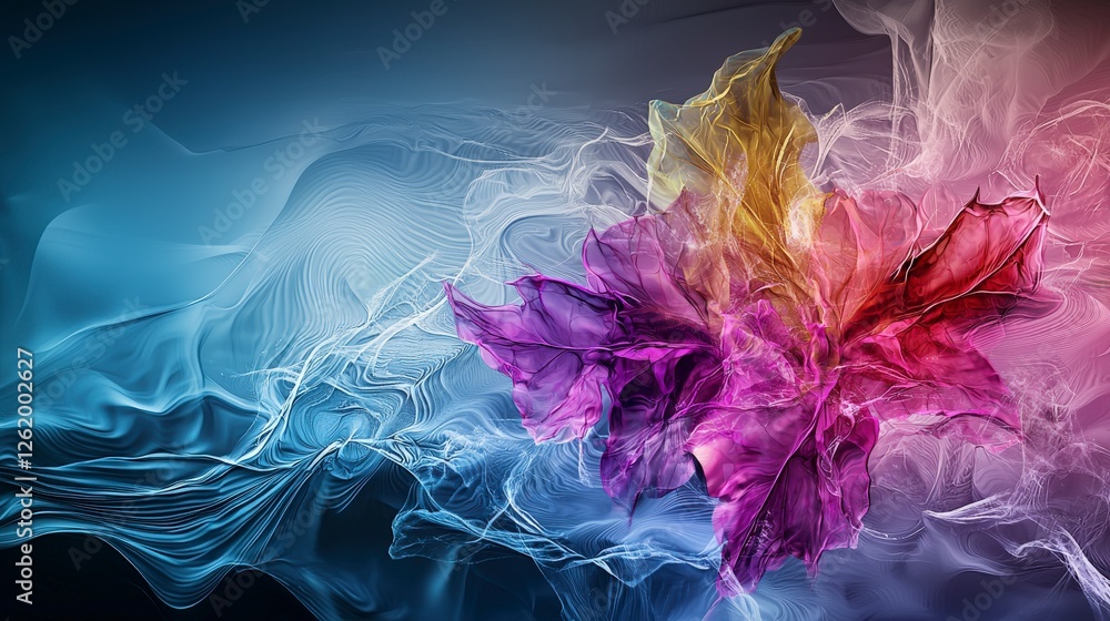 Poster Rippling abstract patterns with colorful leaves digital artwork modern design soft environment artistic perspective
