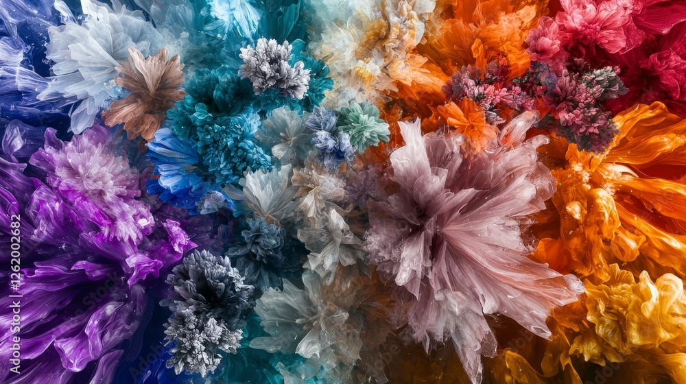 Poster Artistic creation chaotic colors blending into vibrant patterns in an abstract environment