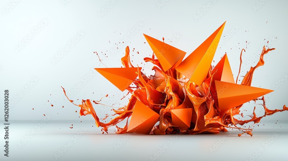 Leinwandbilder dynamic orange splash with geometric shapes studio setting abstract art modern style high-impact vis