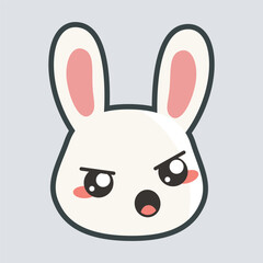 upset rabbit expression head with outline flat vector design.