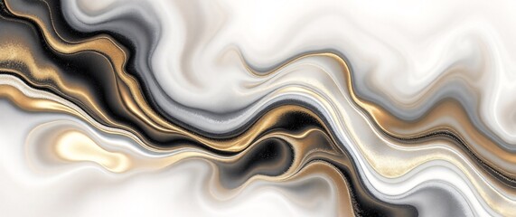 Abstract Curved Gold and black shape with Lighting Effect &ndash; Luxury Design on Gold and white Background with Copy Space.