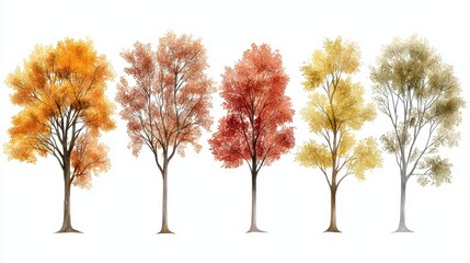 Vibrant autumn colors, four trees in a spectacular display of fall foliage four