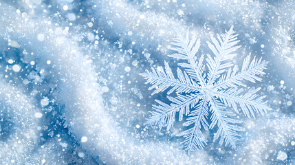 Winter Wonderland: A single, intricately detailed snowflake rests gracefully on a bed of glistening snow, capturing the essence of winter's icy beauty and the delicate.