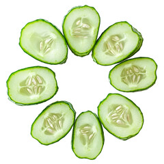Sliced Green Cucumber Sticks on White Background