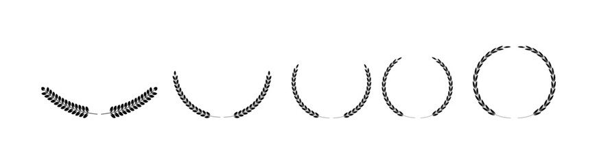 vector laurel leaves, Black circular laurel olive branches, wreaths and branches with leaves. Hand drawing laurel wreaths and branches collection. Laurels wreaths. © Hasan24