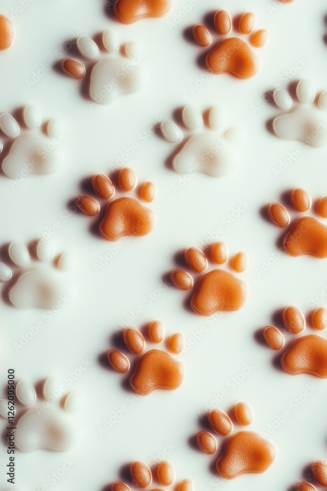 Poster a pattern of paw prints in orange color, suitable for various surfaces and decorative items.