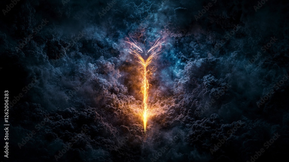 Poster abstract arrow of light piercing misty darkness enigmatic art digital creation surreal environment